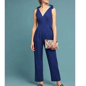 Anthropologie x Tracy Reese Maud Navy Sleeveless Jumpsuit Size 0 Chic V Neck